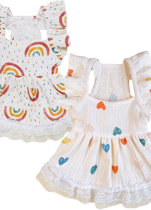 QWINEE 2pc Cute Dog Dress Ruffle Trim Princess Dress Cat Vest Dress Lace Trim Summer Dress Pet Clothes for Small Medium Cats Dogs Kitten Puppy Multi XL