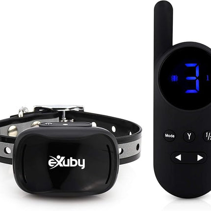 eXuby - Tiny Shock Collar for Small Dogs 5-15lbs - Smallest Collar on The Market - Sound, Vibration, & Shock - 9 Intensity Levels - Pocket-Size Remote - Long Battery Life - Water-Resistant - Black