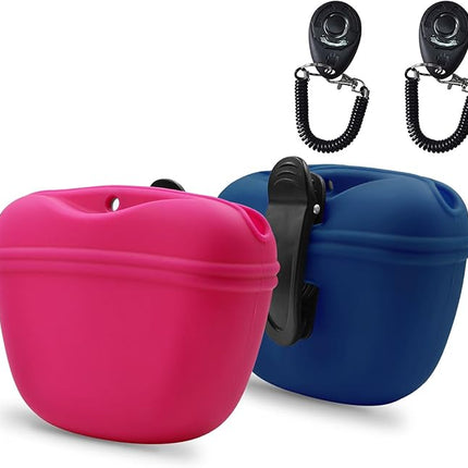 AUDWUD Silicone Dog Treat Pouch,with Dog Training Clicker,Clip on Portable Training Container,Convenient Magnetic Buckle Closing and Upgraded Waist Clip for Enhanced Stability