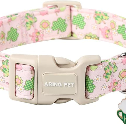 ARING PET St Patrick's Day Dog Collar-Cute Pink Clovers Dog Collars, Adjustable Shamrock Pet Collars Trefoil Puppy Collar with Quick Release Buckle for Girl&Boy Dogs