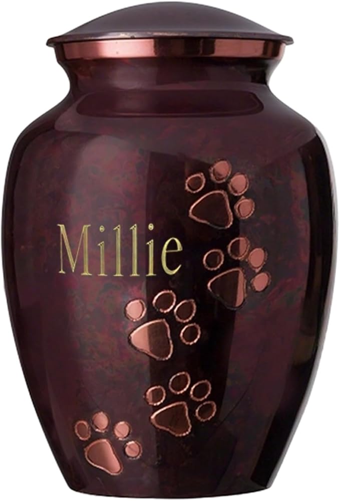 Ottillie Paws Elite Series Personalized Pet Urn for Dogs and Cats - Pet Memorial Urns with Custom Engraving (Raku, Vertical, Brass, X-Large)