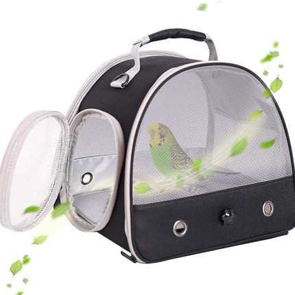 Bird Carrier, Portable Small Bird Parrot Parakeet Carrier with Standing Perch, Side Access Window Collapsible (Black, Mesh Windows)