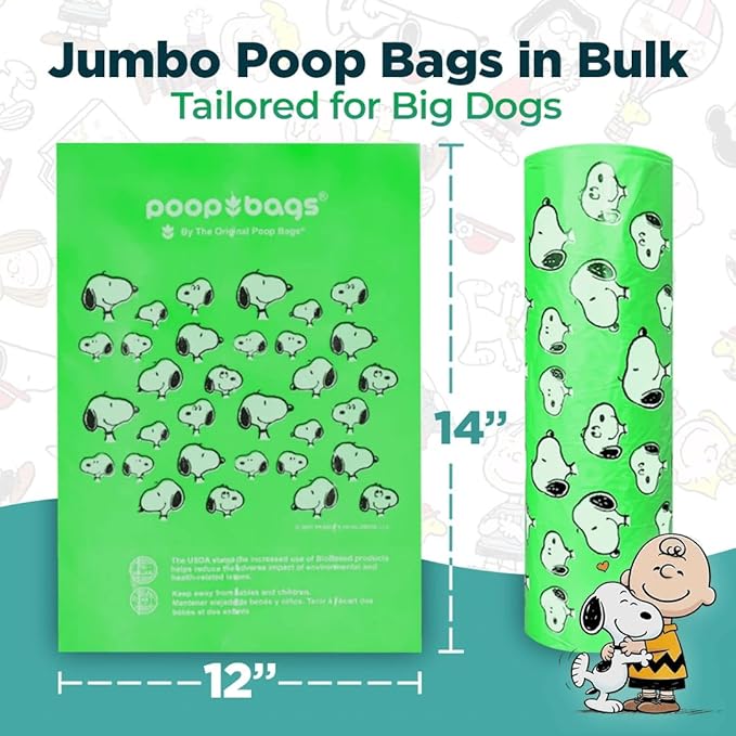 The Original Poop Bags® Peanuts XL Bulk Rolls, 600 Jumbo Dog Waste Bags, 38% Plant-Based, Unscented, Leak-Proof & Extra Thick, 2 Rolls