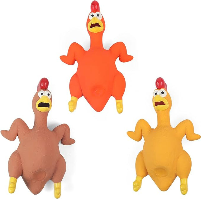 3-Pack Rubber Chicken Dog Toys with Squeakers - Loud Screaming Latex Toys for Small, Medium & Large Breeds - Ideal for Boredom - Busting and Interactive Fetch Play