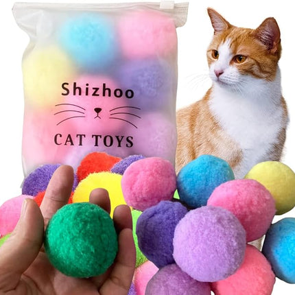 Premium Soft Pom Pom Balls for Kittens - Lightweight, Interactive, Assorted Colors - Plush Toy Balls for Kitten Training and Play - Pet Products for Cats (2.0 Inches 10 Balls)