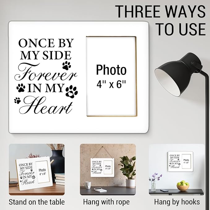 Dog Memorial Gifts Picture Frame, Pet Memorial Gifts for Dogs, Lost of Pet Sympathy Present, Once by My Side Forever in My Heart Wood Photo Frames with Paw Print, 4 x 6 Inch Photo