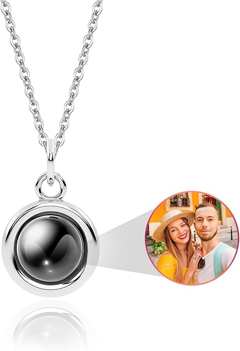 Easycosy Personalized Picture Necklace Projection Necklace with Photo Inside - Custom Photo Heart Pendant Necklace - Photo Gifts Valentines Birthday Love Memorial Gifts for Girlfriend Wife Women