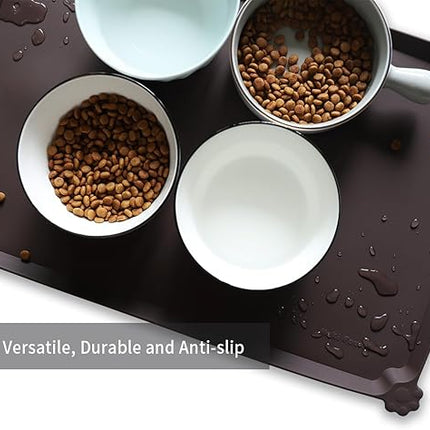 Hoki Found L Silicone Non Slip Pet Dog Cat Bowl Mats - Waterproof Dog Cat Food Mats - Dark Oak