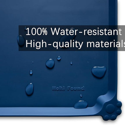 Hoki Found X-Large Silicone Pet Food Mats - Non Slip Dog Cat Bowl Placemats - Waterproof Dog Cat Food Mats - Suitable for Carpet - Indigo Ink