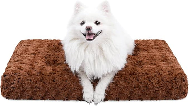 KSIIA Washable Dog Bed Deluxe Plush Dog Crate Beds Comfy Kennel Pad Anti-Slip Pet Sleeping Mat for Large, Jumbo, Medium, Small Dogs Breeds, 29" x 21", Brown