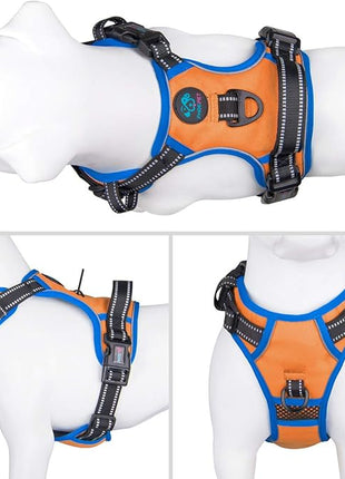 PHOEPET 2019 No Pull Dog Harness Medium Reflective Front Clip Vest with Handle,Adjustable 2 Metal Rings 3 Buckles,[Easy to Put on & Take Off](M, Orange)