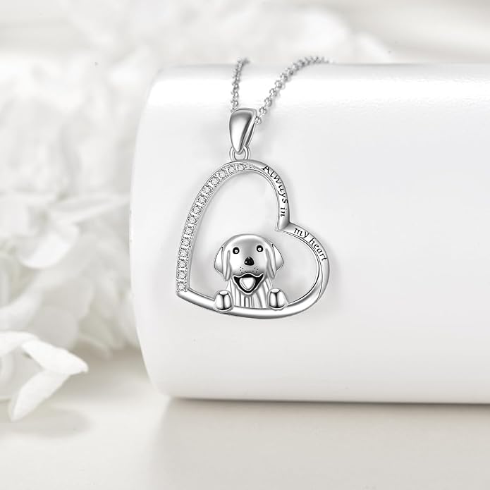 VONALA French Bulldog Guinea Pig Fox Sloth Necklace 925 Sterling Silver Cute Animal Heart Pendant Jewelry Gifts for Women