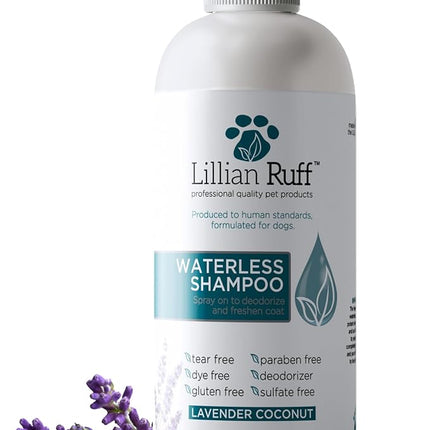 Lillian Ruff Waterless No-Rinse Dog Dry Shampoo Spray with Hydrating Essential Oils - pH-Balanced Dry Shampoo for Dogs - Clean, Condition, Detangle & Deodorize Dry, Sensitive Skin (Lavender Coconut)