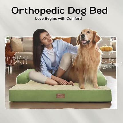 Large Dog Bed Orthopedic Washable - Removable Waterproof Cover Bed Pet - XXXL Large Big Dogs - Memory Foam - Couch Sofa with Removable Bolster - Grass Green Dog Bed