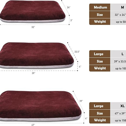 Magic Dog Super Soft Extra Large Dog Bed, 47 Inches Jumbo Orthopedic Foam Pet Beds with Anti Slip Bottom, Dog Sleeping Mattress with Removable and Washable Cover, Burgundy XL,47'' X 39'' X 3.7''