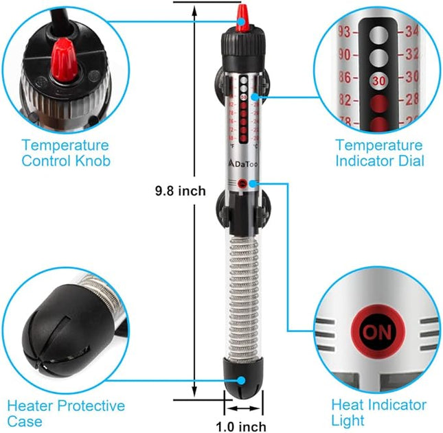 Aquarium Heater Fish Tank Heater Submersible 100 Watt, 1 Yr Warranty