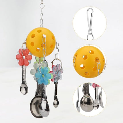 Hypeety Pet Parrot Toy Plastic Colorful Birds Ball with 1 Bell for Budgie African Grey Cockatoo Cockatiel Sun Conures 1 Ball with 5 Spoons