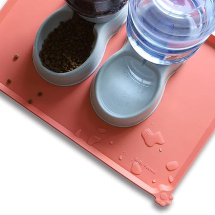 Hoki Found Large Silicone Pet Feeding Mats Tray - Non Slip Dog Cat Bowl Mats - Waterproof - Burnt Coral
