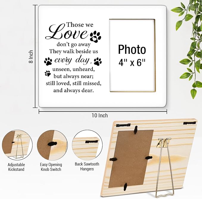 Pet Memorial Gift for Dogs Picture Frame, Sympathy Gifts for Loss of Loved Pet, Dog Bereavement Gifts, Cat Remembrance Gift Wood Photo Frames, 4 x 6 Inch Photo