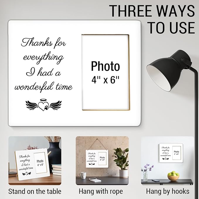Pet Memorial Gifts for Dogs Picture Frame, Dog Memorial Gifts for Loss of Dog, Cat Loss Sympathy Gift, Thanks for Everything I Had a Wonderful Time Wood Photo Frames, 4 x 6 Inch Photo