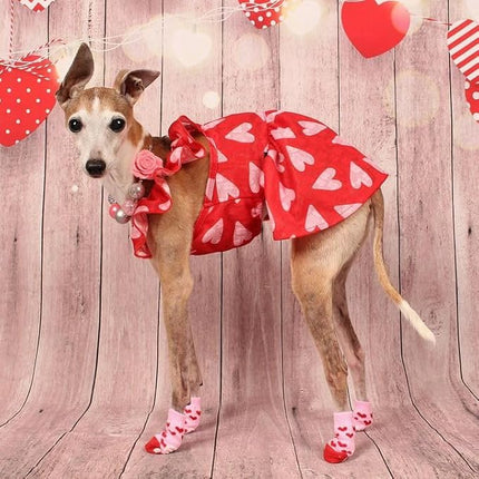 Fitwarm Valentines Day Sweet Heart Dog Dress, Dog Holiday Outfit, Dog Clothes for Small Dogs Girl, Pet Cat Apparel, Red, Pink, Small