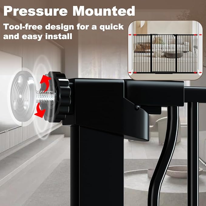 40.55" Extra Tall Dog Gate for Doorways & Stairs, 65.8-68.5" Extra Wide, Pressure Mounted, Auto Close, Black
