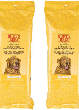 Burt's Bees for Pets Multipurpose Dog Wipes with with Honey, 98% Natural Origin Formulas, Hypoallergenic Dogs Wipe, Canine Cleaning Sheets for Paws and Butt, 2pk, 50ct
