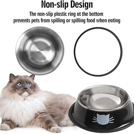 Cat Bowls for Food and Water,2PCS Rapsrk Non-Slip Stainless Steel 8 Oz Pet Bowl with Removable Rubber Base Dog Bowl