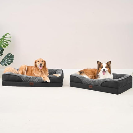 EHEYCIGA Memory Foam XXL Dog Bed for XLarge Sized, Orthopedic Dog Sofa with Sides and Waterproof Liner, Washable Bolster Pet Couch with Removable Cover, 52x41x8 Inch, Grey/Black