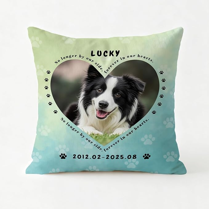 Personalized Pet Memorial Throw Pillow with Photo, Custom Pet Memorial Gifts for Dogs Cats, Loss of Dog Sympathy Gift Dog Bereavement Remembrance Picture Pillow