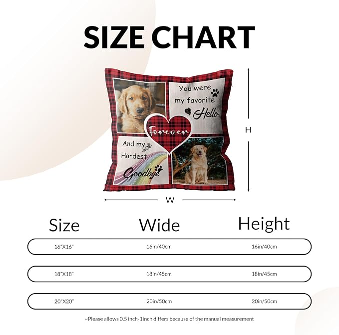 Custom Pet Memorial Throw Pillow with Photo, Personalized Sympathy Gifts for Dog Cat Loss, Pet Memorial Gifts for Pet Loss, Birthday, Christmas, (16x16 Inch)