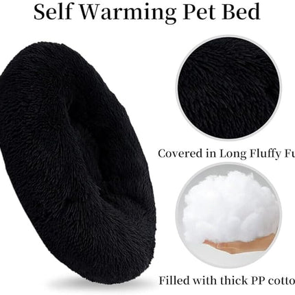 Cat Beds for Indoor Cats - Cat Bed Washable 20/24 inches, Dog Beds for Small Medium Dogs, Anti Anxiety Round Fluffy Plush Faux Fur Cat Bed, Thick Bottom (Dark, Medium)