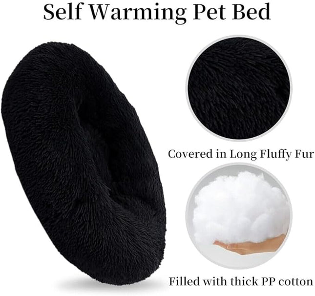 Cat Beds for Indoor Cats - Cat Bed Washable 20/24 inches, Dog Beds for Small Medium Dogs, Anti Anxiety Round Fluffy Plush Faux Fur Cat Bed, Thick Bottom (Dark, Medium)