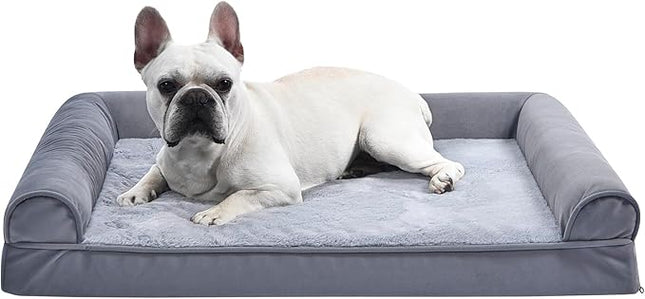 Amazon Basics Living Room Couch Dog Bed with Premium Foam, Pressure-Relief Support for Dogs up to 55lbs, Machine Washable Cover, Large Sized (36" x 27"), Grey