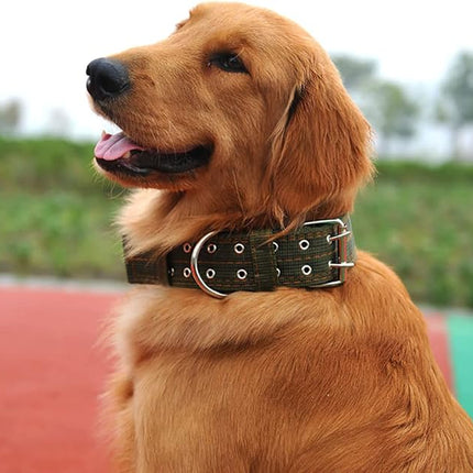 Buckle Dog Collar, 2 Wide Adjustable Nylon Military Tactical Dog Collars, 2-Rows D Ring Heavy Duty Dog Collar
