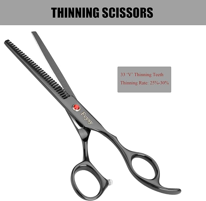 Dog Grooming Scissors Kit, Fcysy Professional Pet Hair Cutting Shears Set with Curved & Straight Blades Scissors Thinning Shears– Stainless Steel Grooming Tools for Dogs & Cats at Home