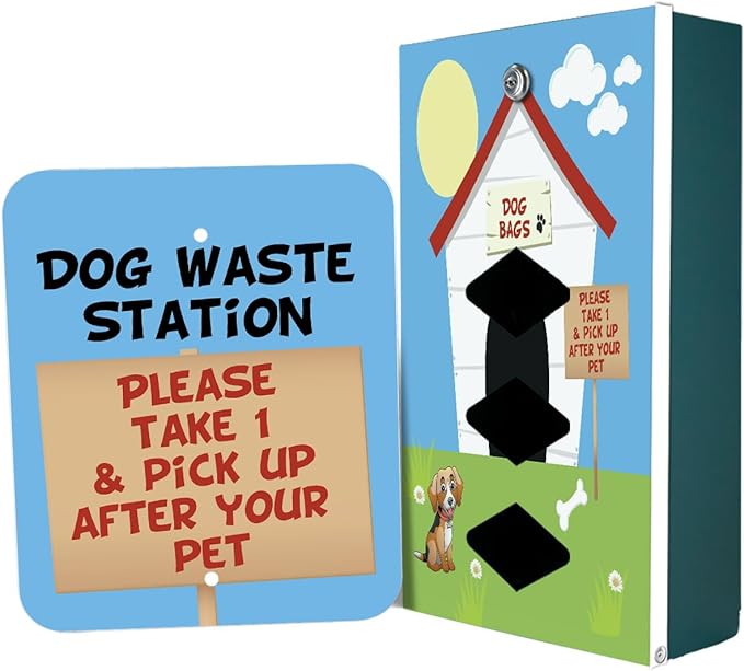 Dispense-Art™ Collection Dog House - Custom UV Printed Design on Rust-Proof Aluminum Starter Dog Waste Station/roll Bag System - Includes 400 Waste Bags & 10x12 Sign