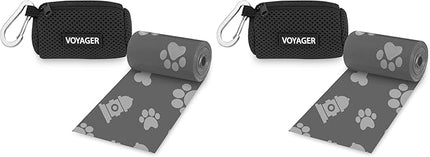 Best Pet Supplies Dog Poop Bag Holder Leash Attachment with 15 Bags, Black, Reusable Mesh Dispenser Pouch for Travel, Walking, Park, and Outdoor Use, Soft and Durable with Clip-On (Pack of 2)