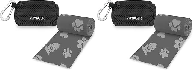 Best Pet Supplies Dog Poop Bag Holder Leash Attachment with 15 Bags, Black, Reusable Mesh Dispenser Pouch for Travel, Walking, Park, and Outdoor Use, Soft and Durable with Clip-On (Pack of 2)