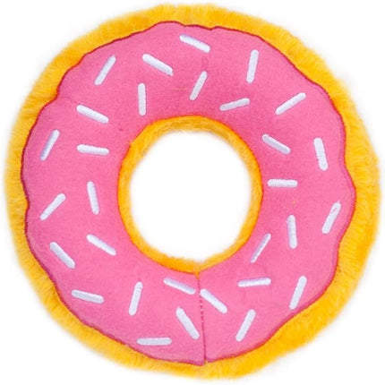 ZippyPaws Donutz - No Stuffing Dog Toys to Keep Them Busy, for Small and Medium Dogs, Squeaky Pet Toy for Boredom, Unstuffed Chew Toy, Soft Plush Puppy Products, Funny Food Toy - Strawberry Donut