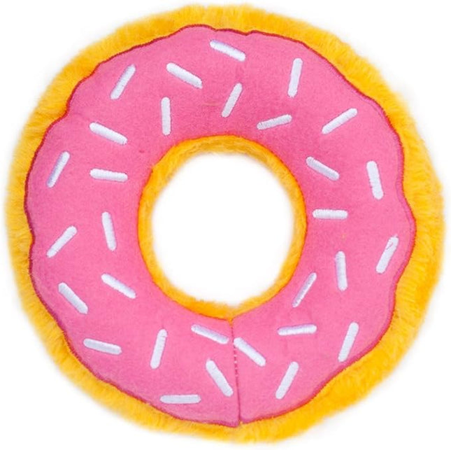 ZippyPaws Donutz - No Stuffing Dog Toys to Keep Them Busy, for Small and Medium Dogs, Squeaky Pet Toy for Boredom, Unstuffed Chew Toy, Soft Plush Puppy Products, Funny Food Toy - Strawberry Donut