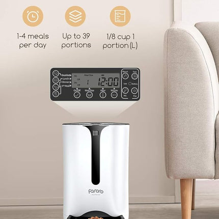 Automatic Cat Feeder, Faroro Dog Food Dispenser for Small Pets with Distribution Alarms, Portion Control, Voice Recorder and Programmable Timer for up to 4 Meals per Day