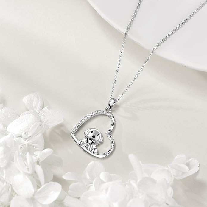 VONALA French Bulldog Guinea Pig Fox Sloth Necklace 925 Sterling Silver Cute Animal Heart Pendant Jewelry Gifts for Women