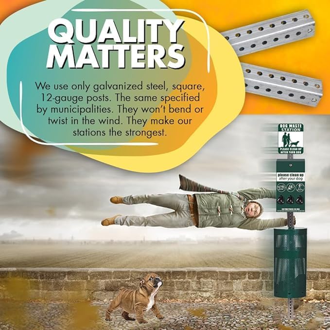 2024 Model - Rust Proof Aluminum 7' Dog Waste Station for Commercial Grade Dog Waste Roll Bags - 400 waste bags included - Over 500k sold in USA (Matte Black)