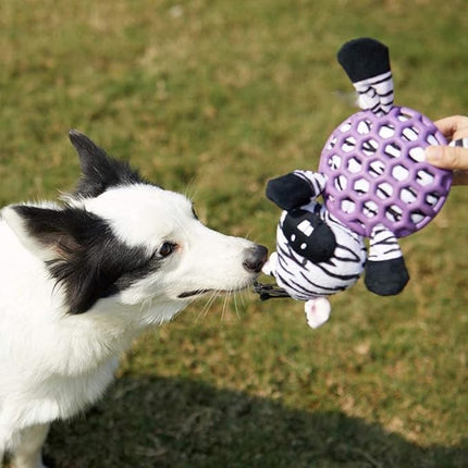 Dog Toy Plush Durable Small Dog Toys Low Stuffing Interactive Dog Plush Toys W/Squeaker Puppy Chew Toys Reduces Boredom (Medium, Zebra with Squeaker Purple Netted Vest)