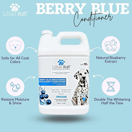 Lillian Ruff PRO Formula Berry Blue Brightening Dog Conditioner - Professional Whitening Conditioner, Hydrate Dry Skin, Soften, Detangle, Restore Shine - Provitamin B5, USA Made 128oz