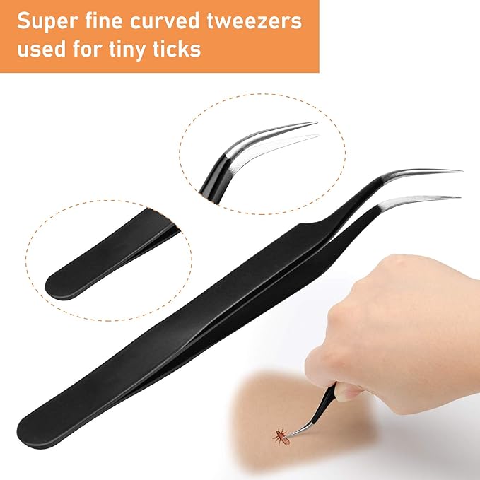3 in 1 Tick Remover Kit, Black Tick Remover Tweezers Stainless Steel Tick Remover Tools Set for Pet Dog, Cat, Human with Storage Box (Black)