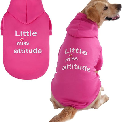 BINGPET Little Miss Attitude Dog Sweater with Hood and Leash Hole,Warm Fleece Dog Hoodie & Winter Coat for Small to Large Dogs,Cold Weather Pet Clothes(X-Large)