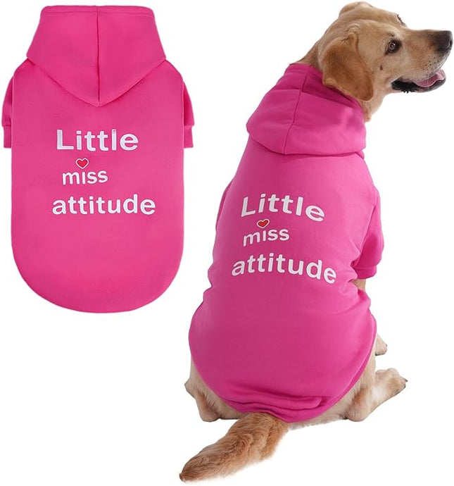 BINGPET Little Miss Attitude Dog Sweater with Hood and Leash Hole,Warm Fleece Dog Hoodie & Winter Coat for Small to Large Dogs,Cold Weather Pet Clothes(X-Large)
