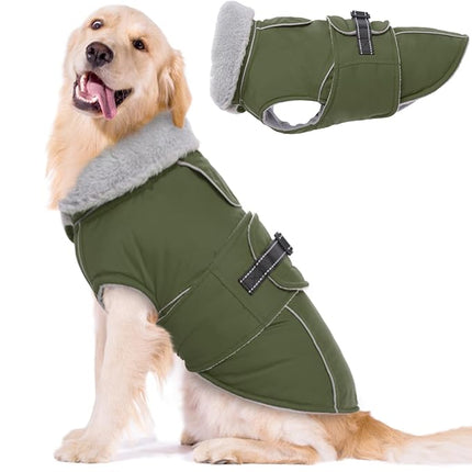 Lelepet Warm Dog Coat Waterproof Dog Jacket for Large Dogs Reflective Fleece Vest with Adjustable Buckle Hook & Loop Windproof Cold Weather Coats for Small Medium Large Dogs, Army Green, L